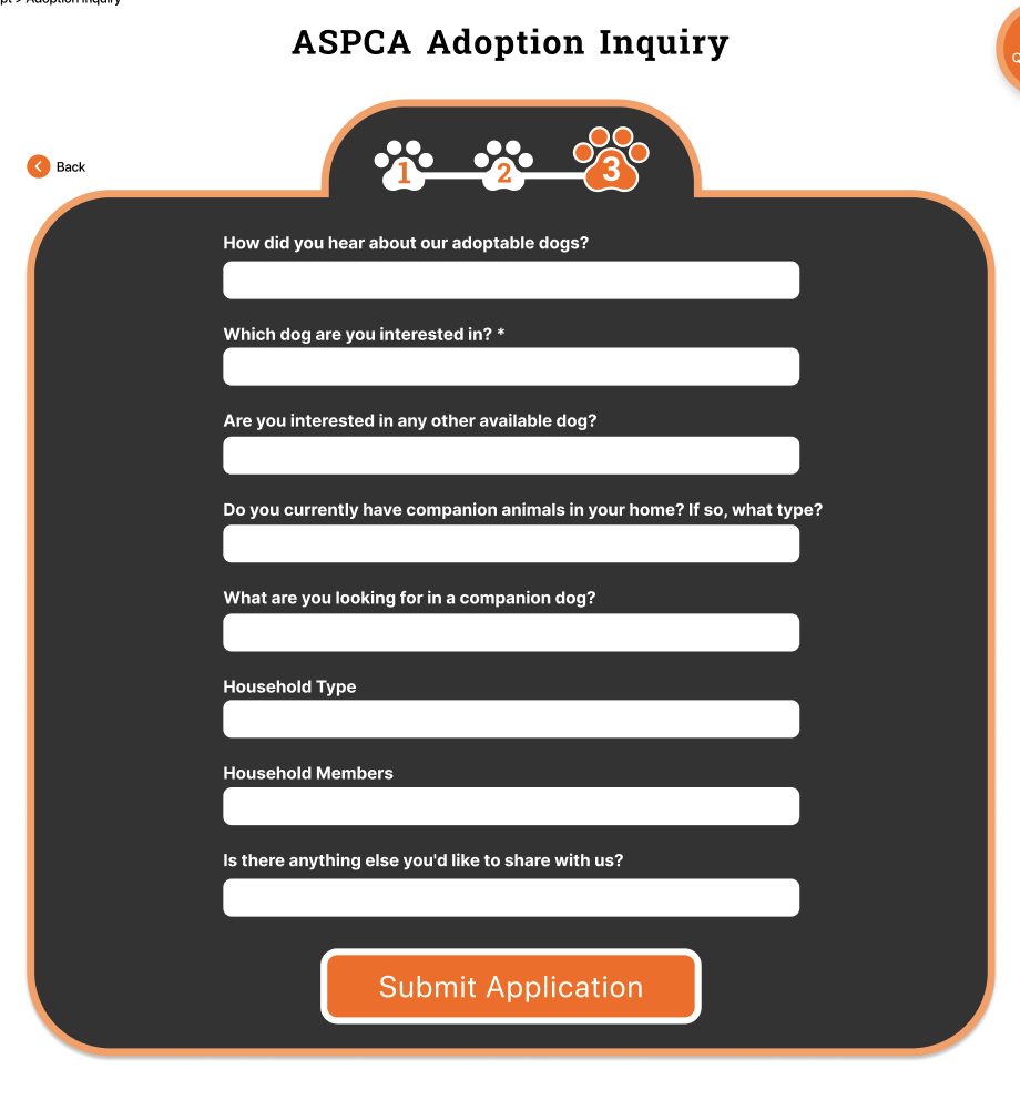Adoption inquiry form broken into steps